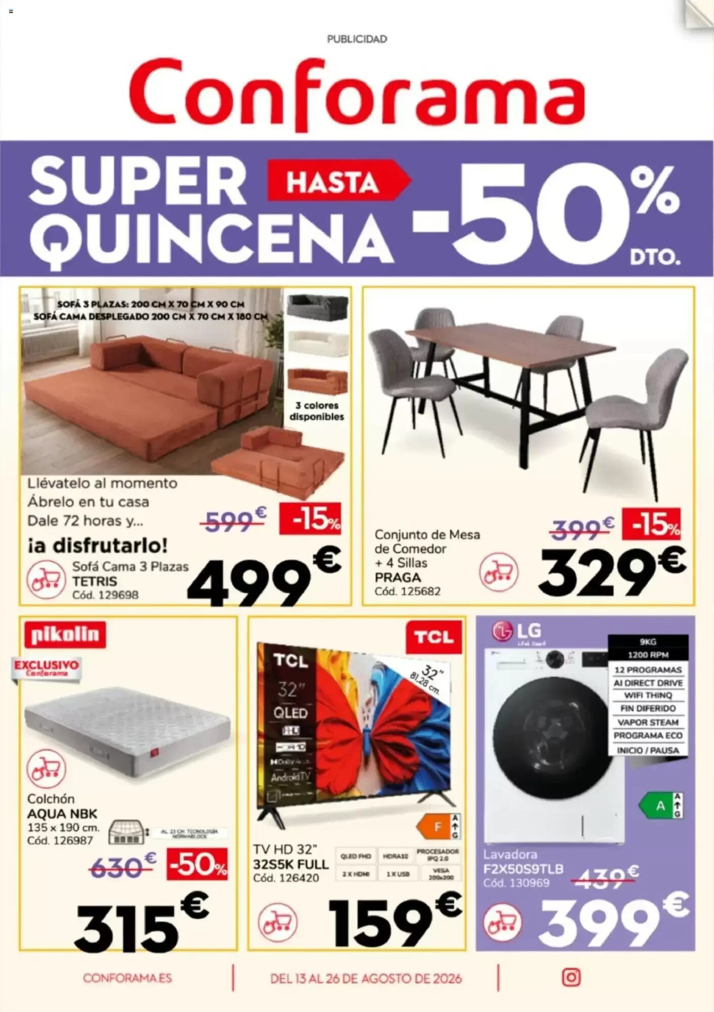 Folleto promocional de Conforama válido desde el 13/08/2026 - Página 1.