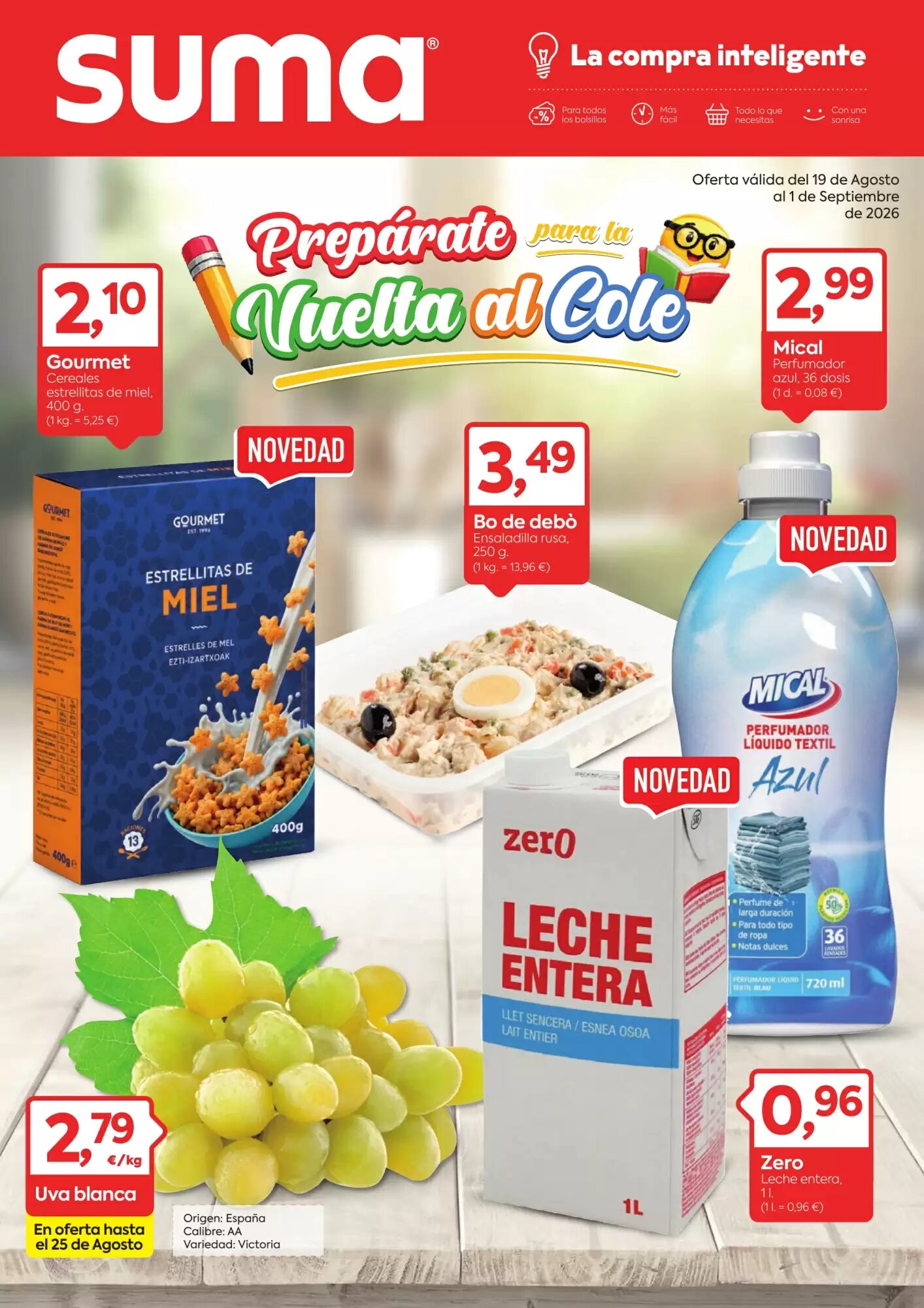 Folleto promocional de Suma Supermercados válido desde el 19/08/2026 - Página 1.