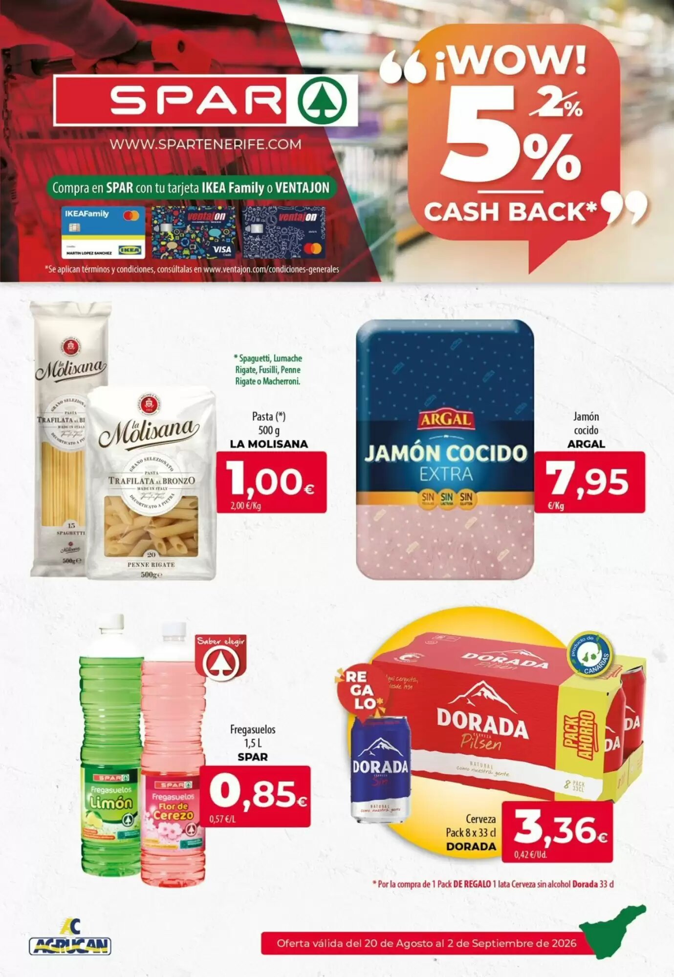 Folleto promocional de Spar Tenerife válido desde el 20/08/2026 - Página 1.