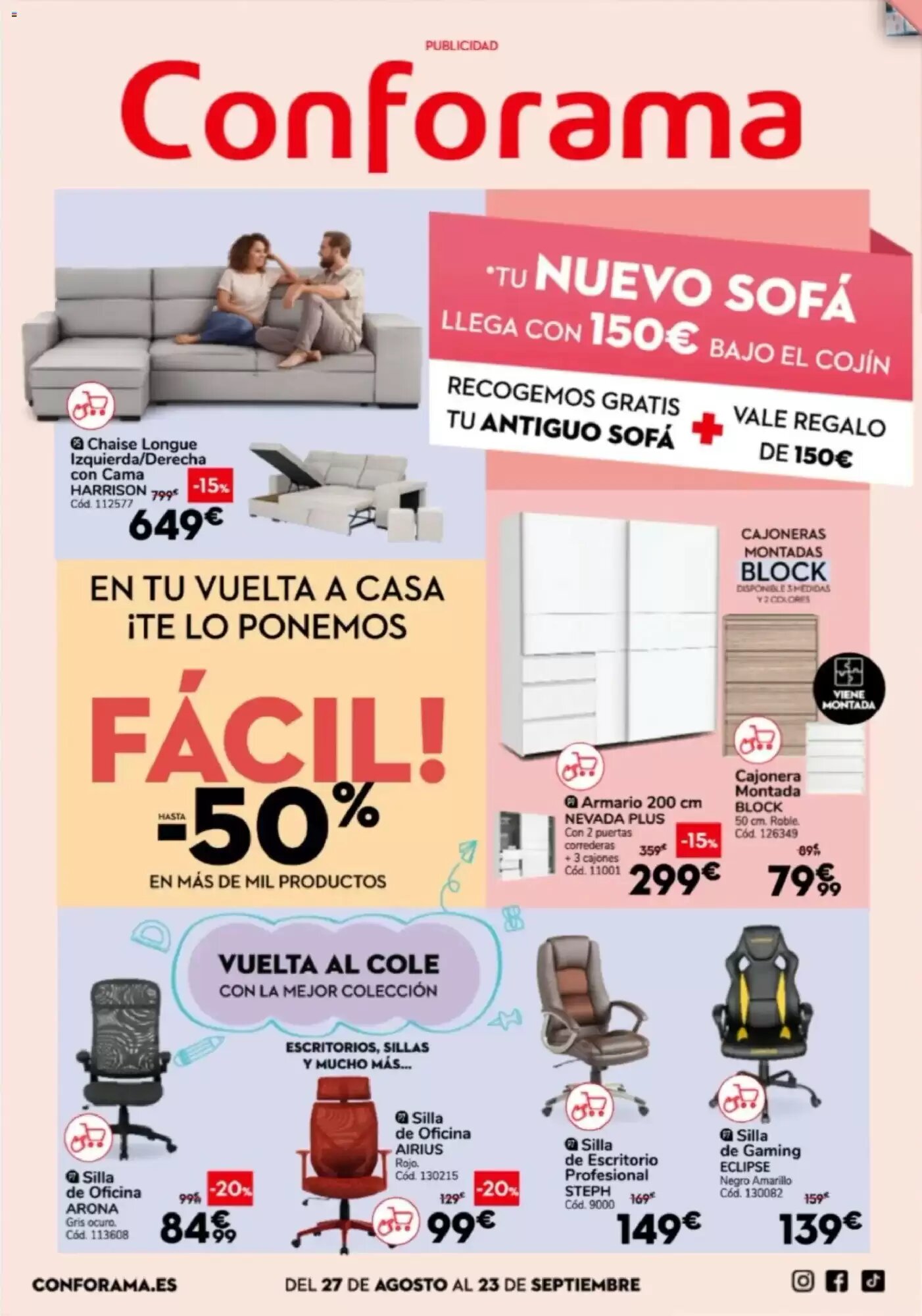 Folleto promocional de Conforama válido desde el 27/08/2026 - Página 1.
