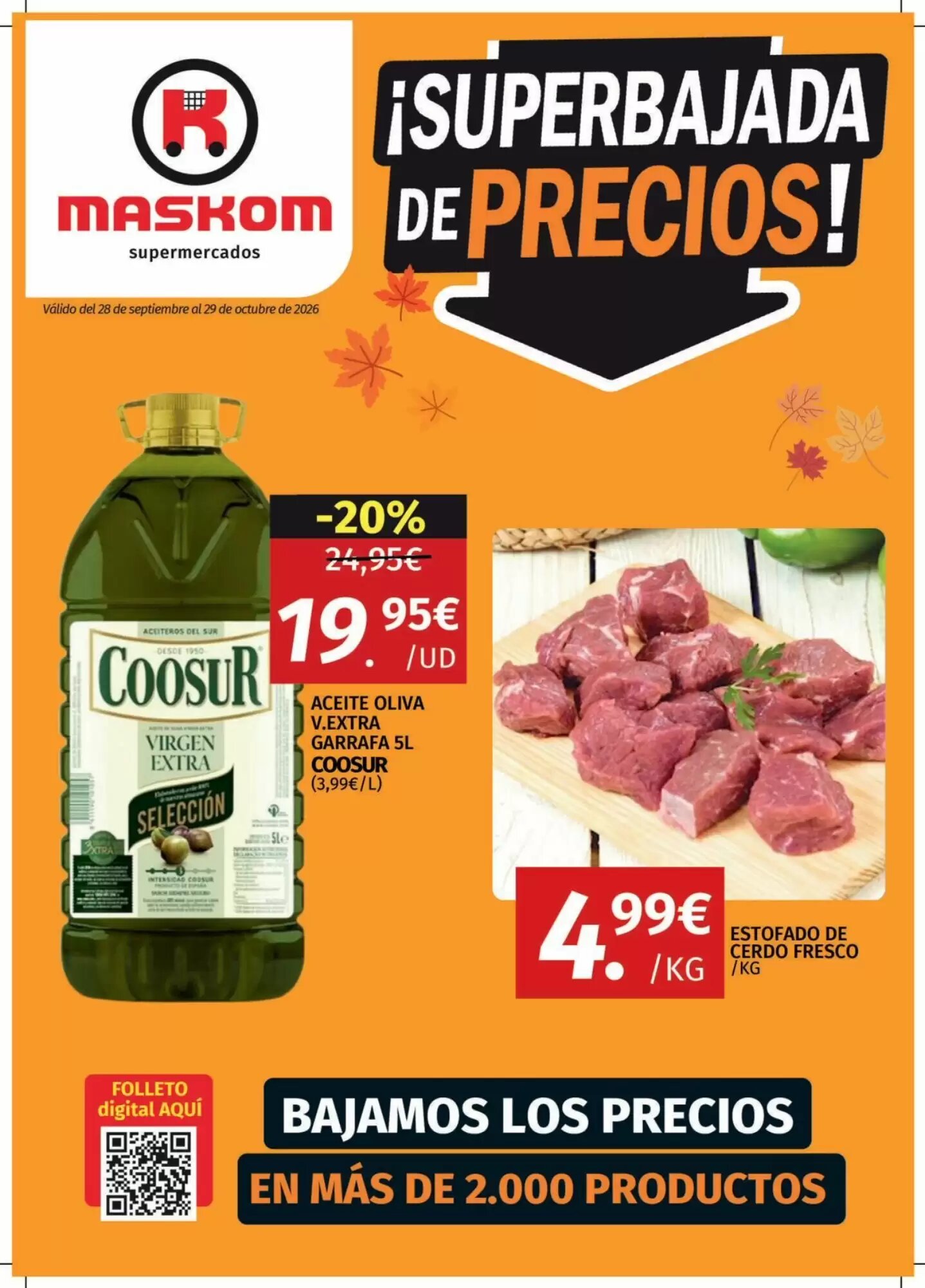 Folleto promocional de Maskom Supermercados válido desde el 28/09/2026 - Página 1.