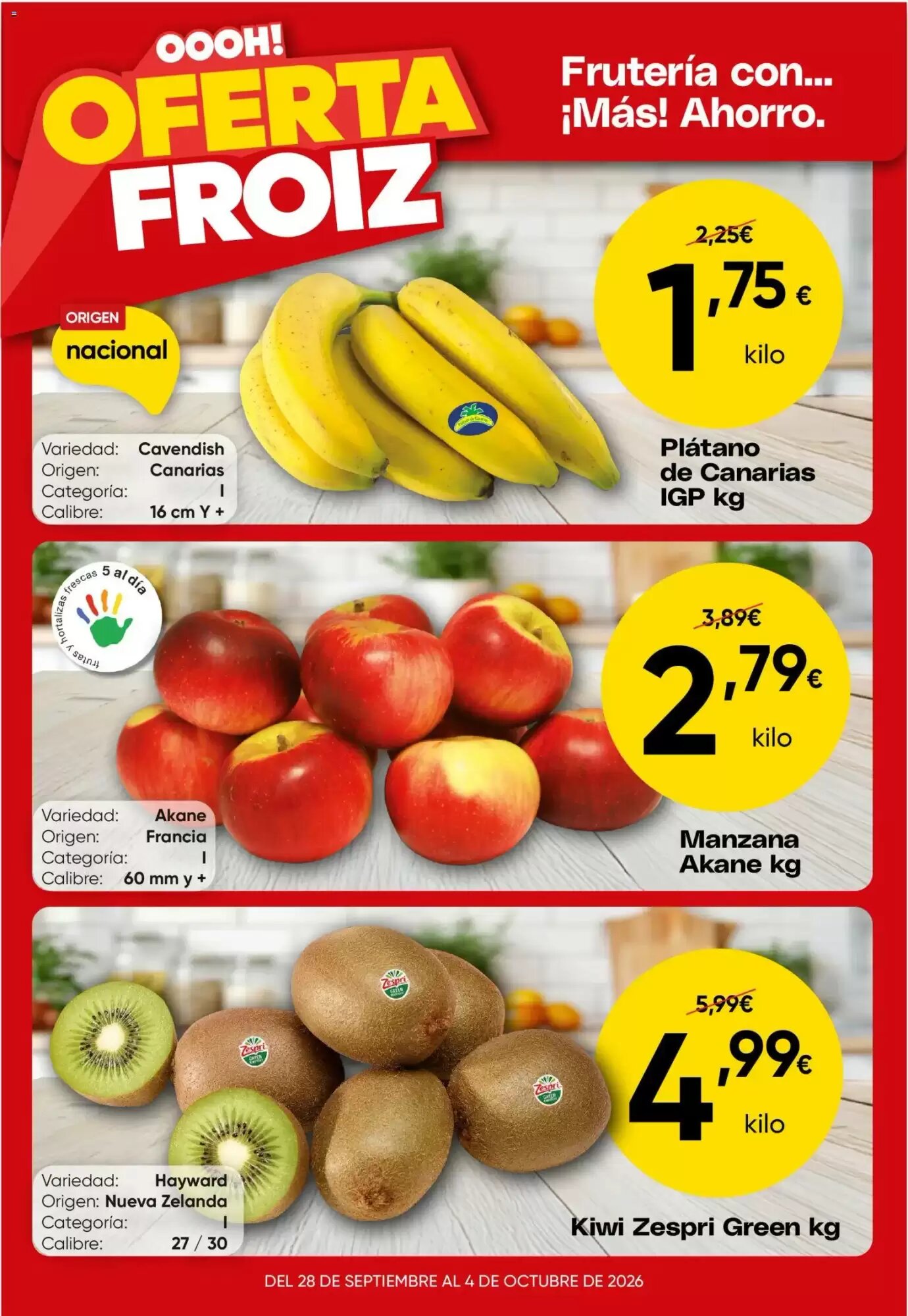 Folleto promocional de FROIZ válido desde el 28/09/2026 - Página 1.