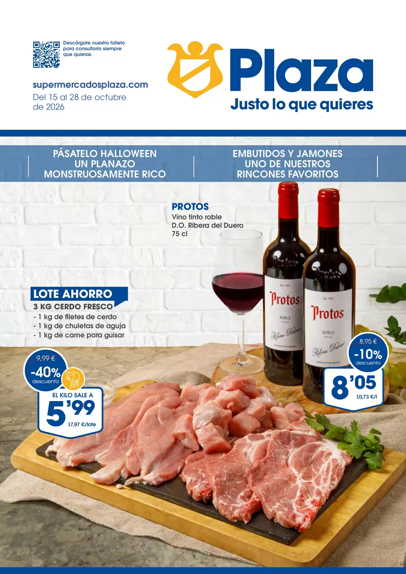 Folleto promocional de Supermercados Plaza válido desde el 15/10/2026 - Página 1.