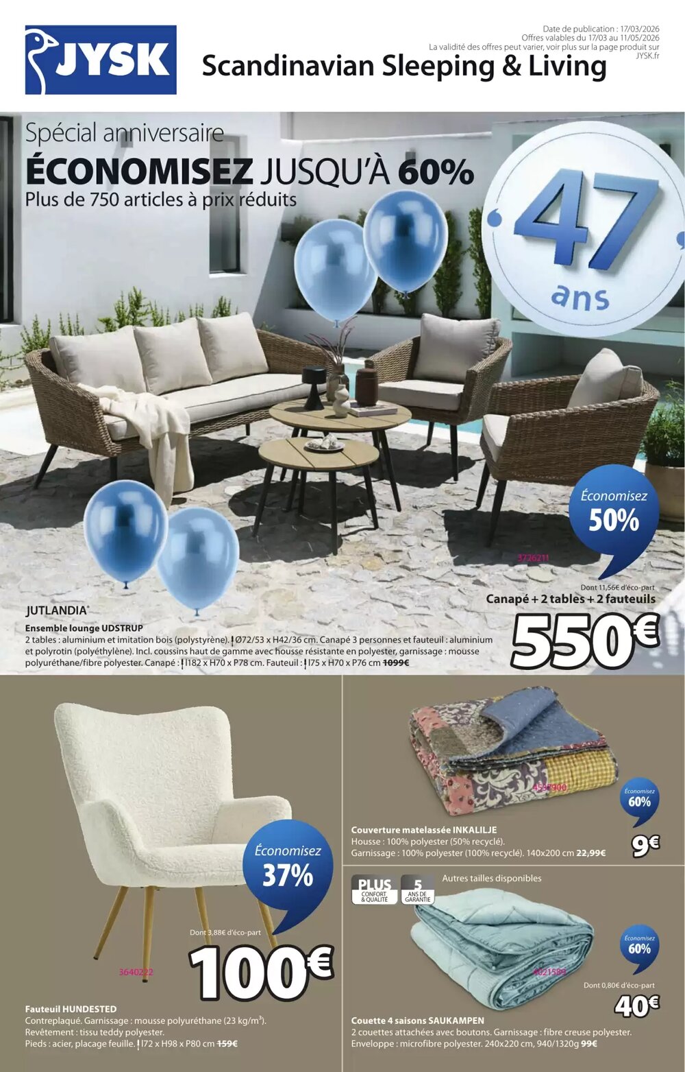 Prospectus promotionnel JYSK valable à partir du 17/03/2026 - Page 1.