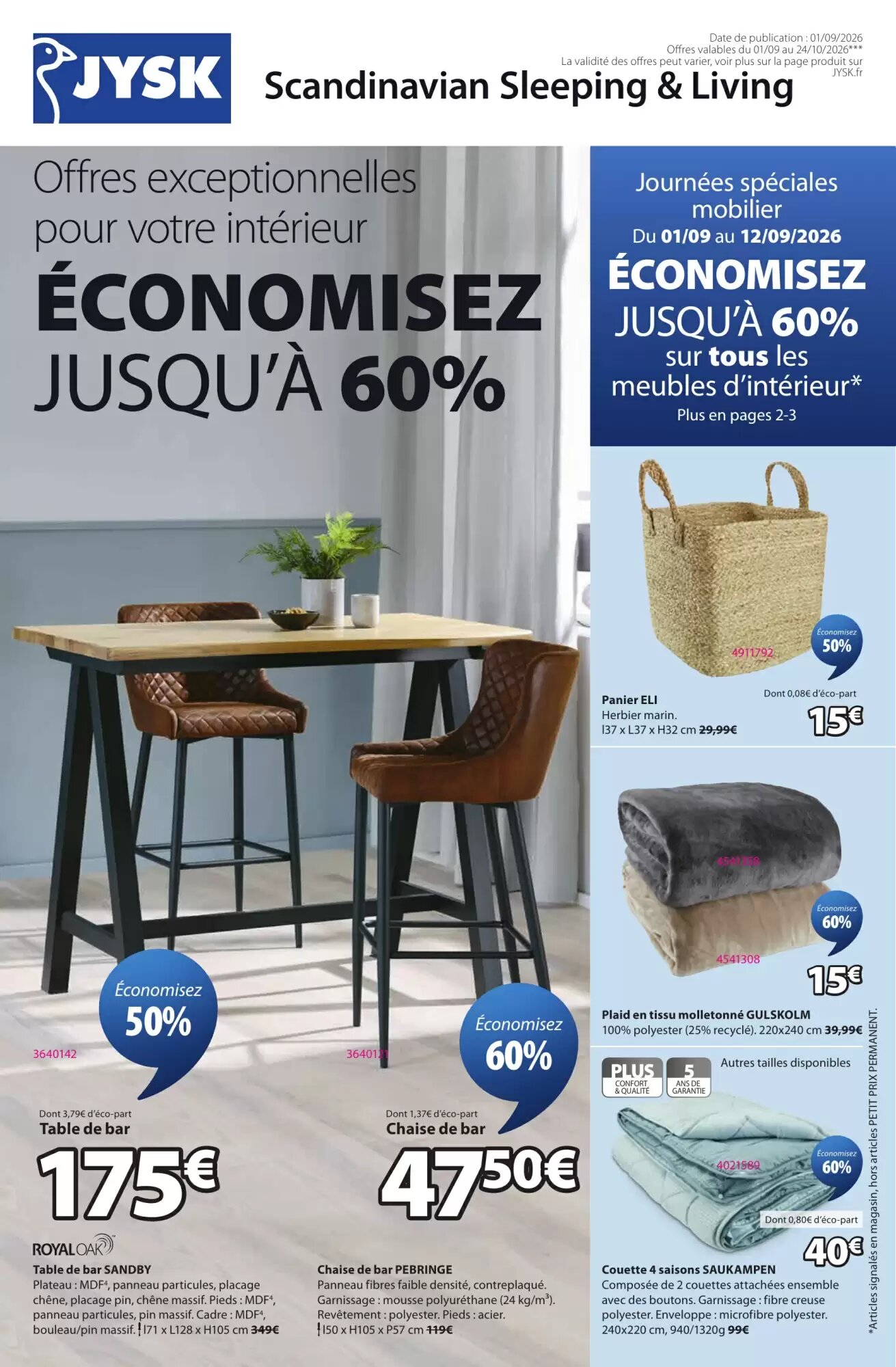 Prospectus promotionnel JYSK valable à partir du 01/09/2026 - Page 1.