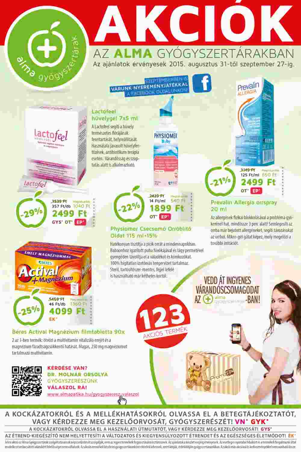 Alma Gyógyszertárak akciós újság 2015.09.24-től - 1. oldal.
