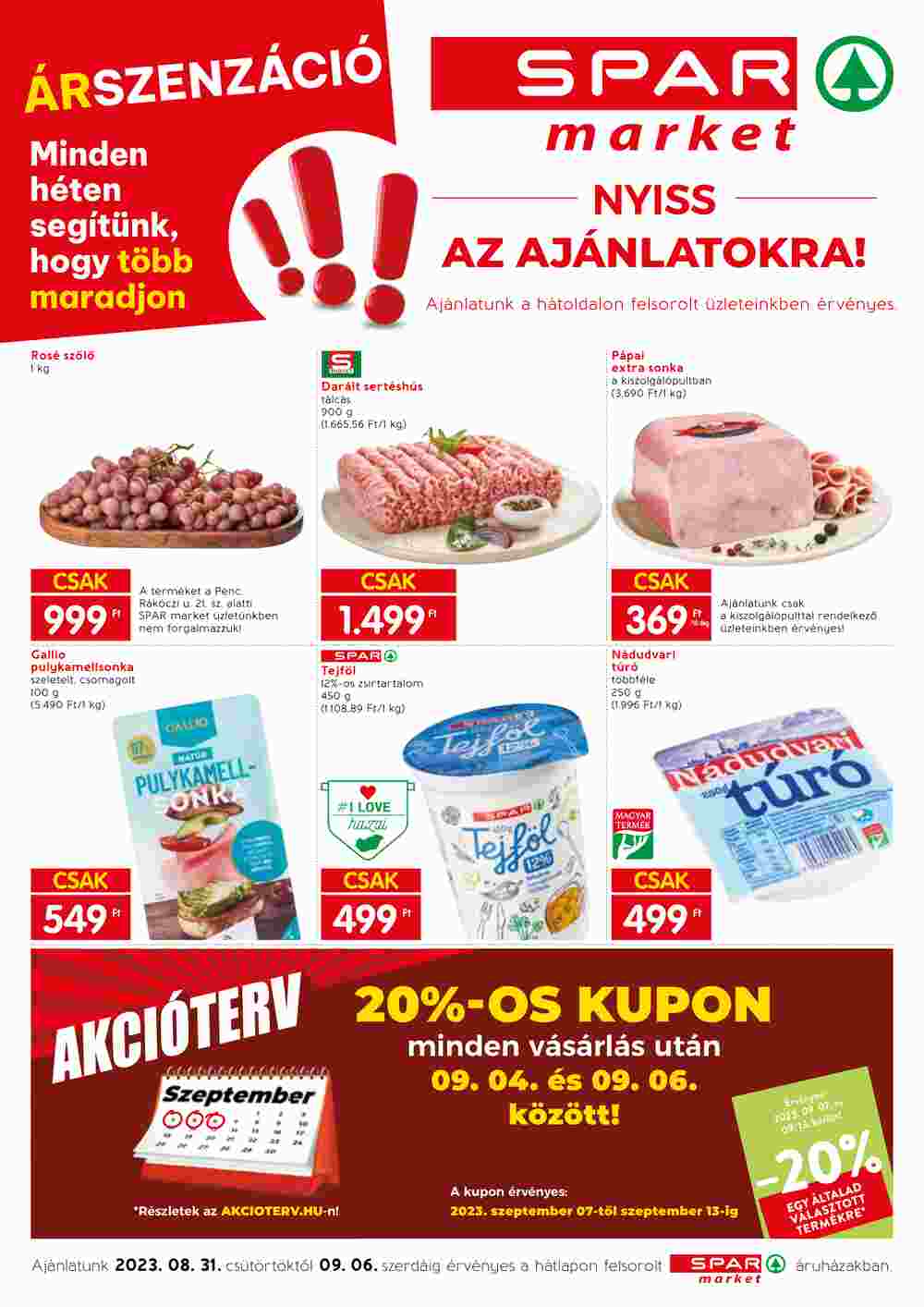 Spar Market akciós újság 2023.08.31-től - 1. oldal.