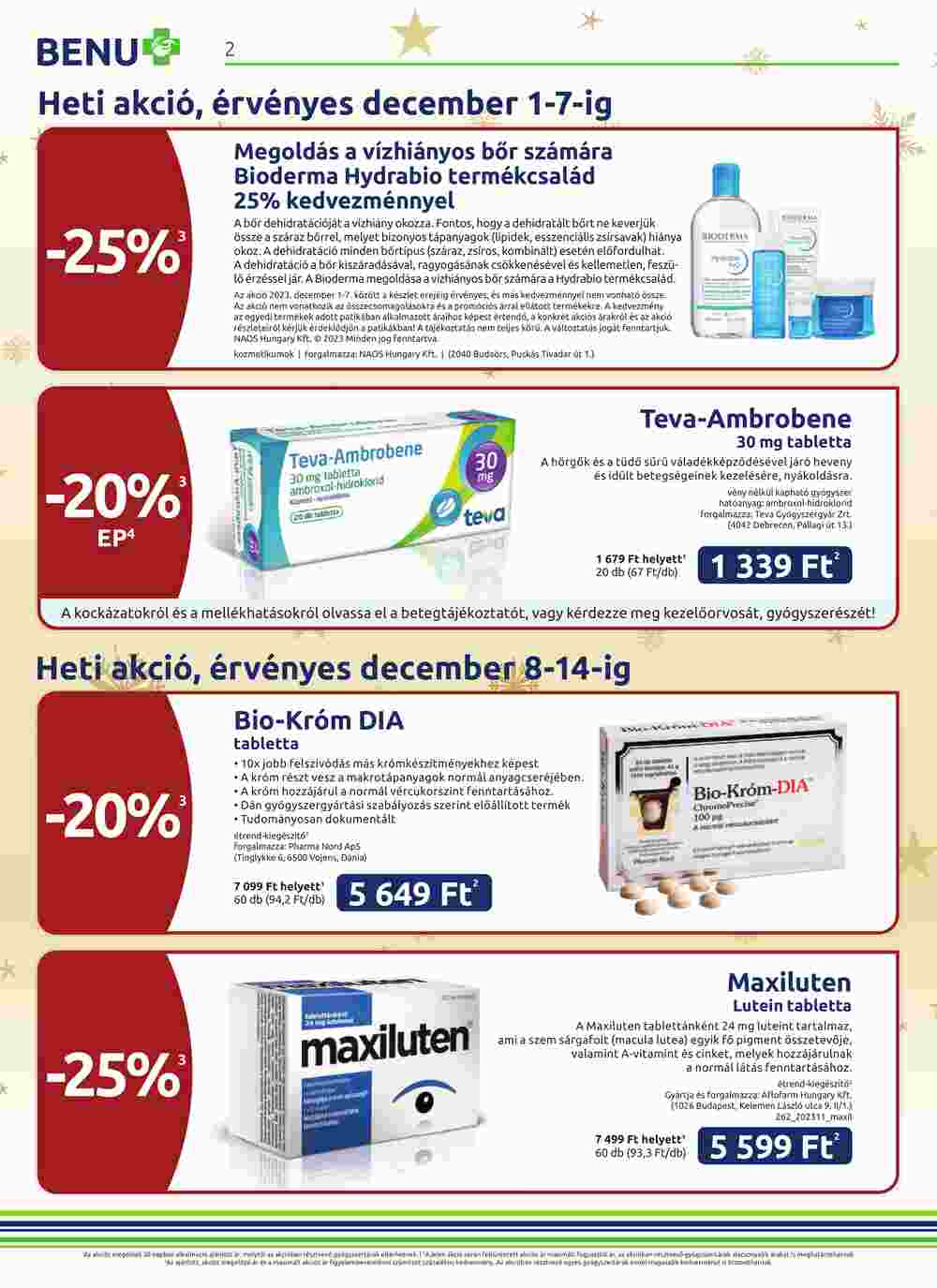 BENU Gyógyszertárak akciós újság 2023.12.01-től - 2. oldal.