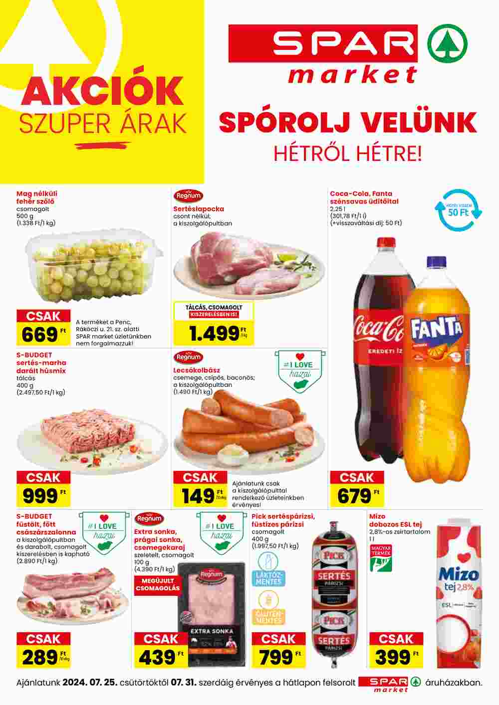 Spar Market akciós újság 2024.07.25-től - 1. oldal.