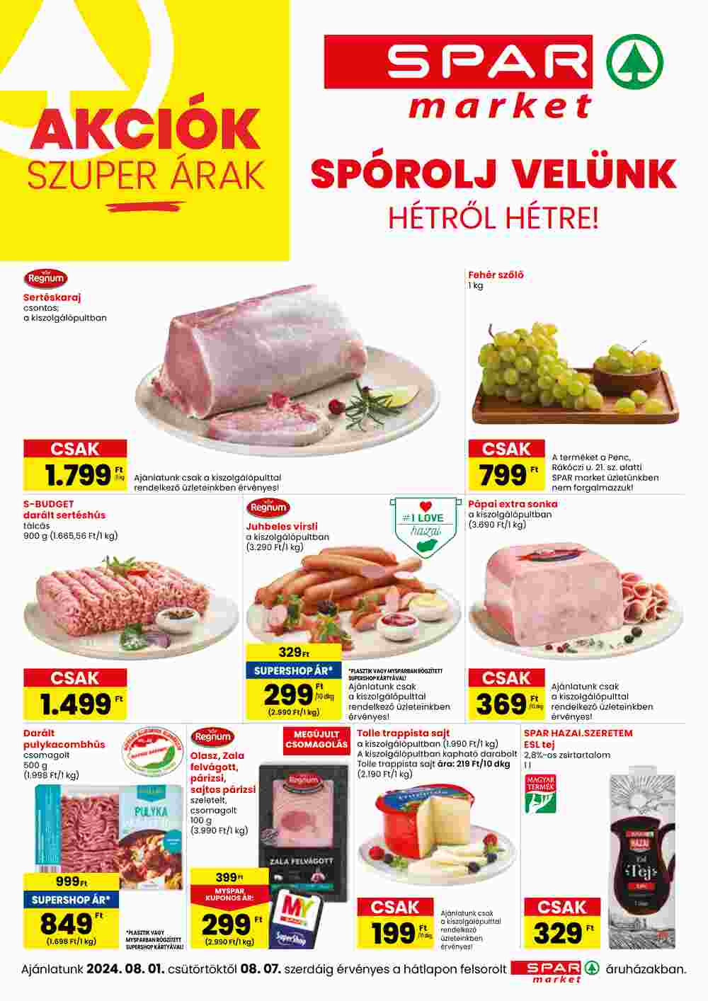 Spar Market akciós újság 2024.08.01-től - 1. oldal.