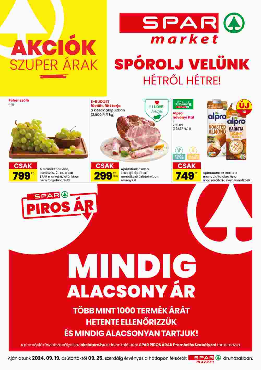 Spar Market akciós újság 2024.09.19-től - 1. oldal.