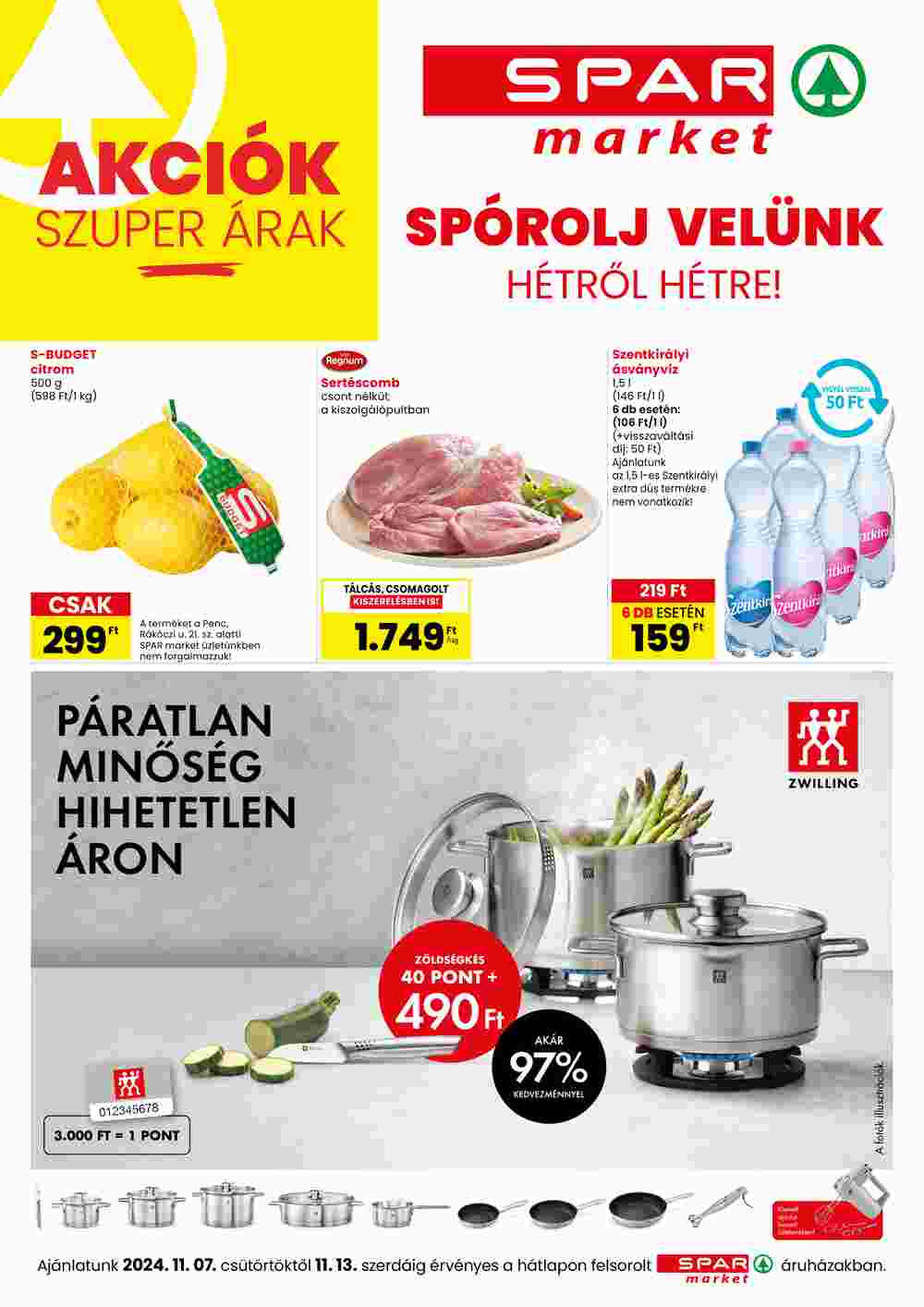 Spar Market akciós újság 2024.11.07-től - 1. oldal.