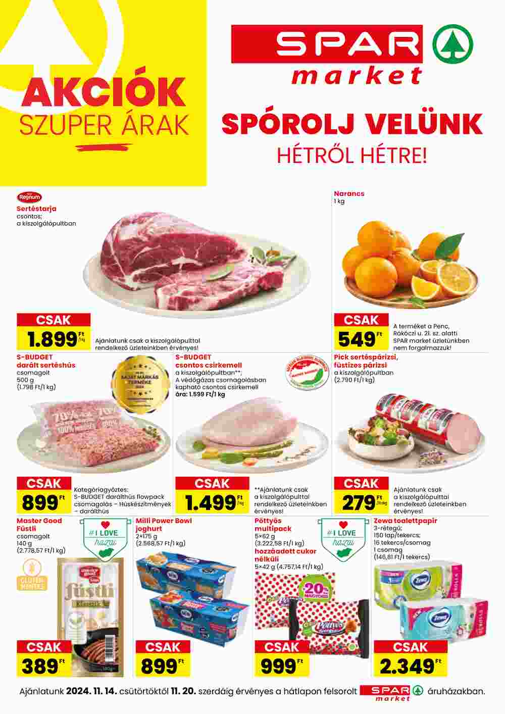 Spar Market akciós újság 2024.11.14-től - 1. oldal.