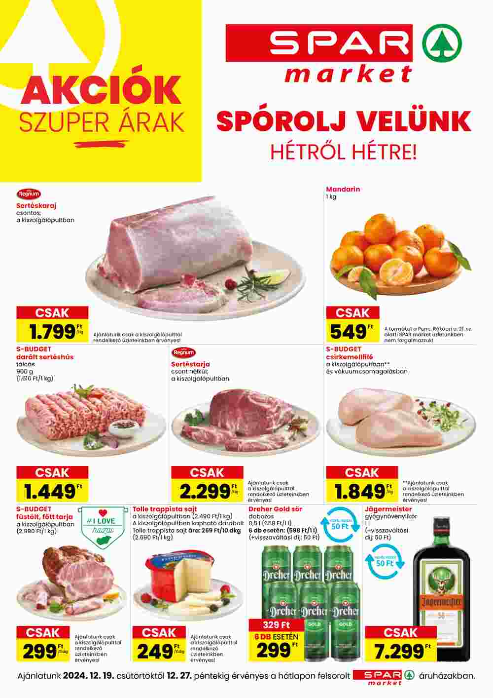 Spar Market akciós újság 2024.12.19-től - 1. oldal.