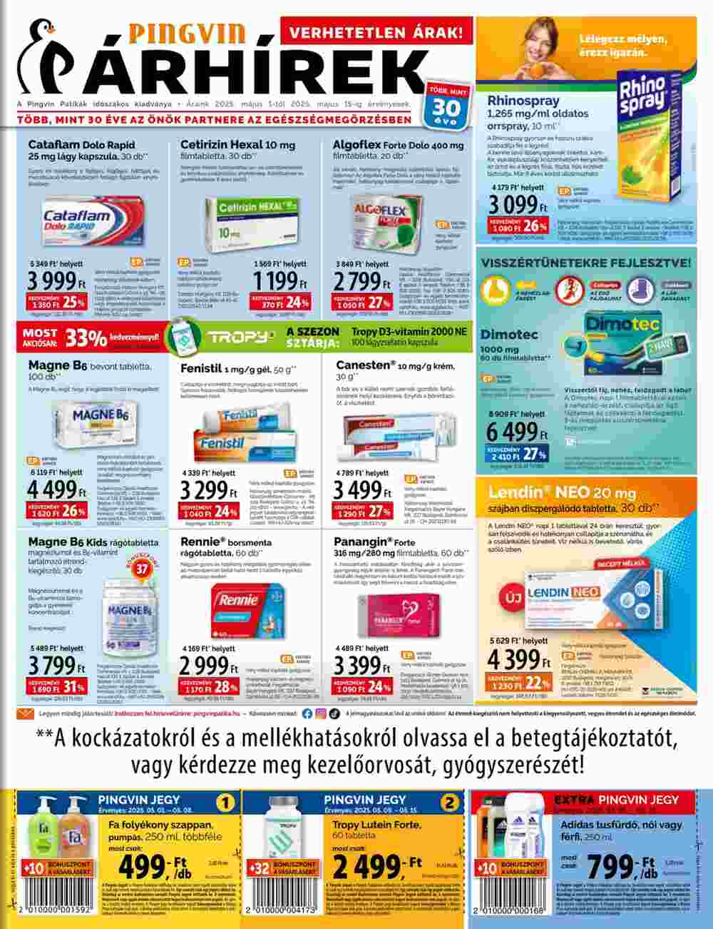 Pingvin Patika akciós újság 2025.05.01-től - 1. oldal.