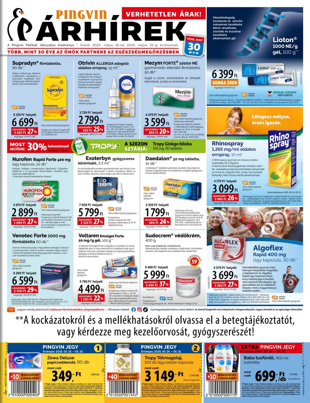 Pingvin Patika akciós újság 2025.05.16-tól - 1. oldal.