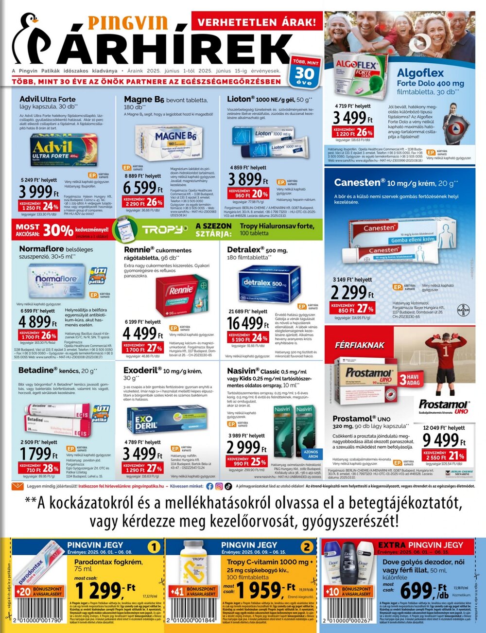 Pingvin Patika akciós újság 2025.06.01-től - 1. oldal.