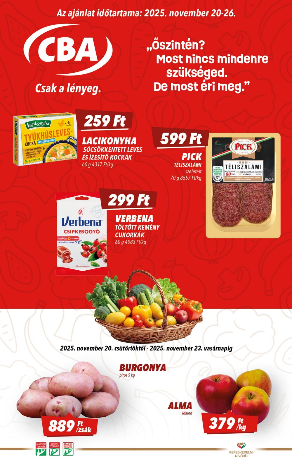 CBA akciós újság 2025.11.20-tól - 1. oldal.