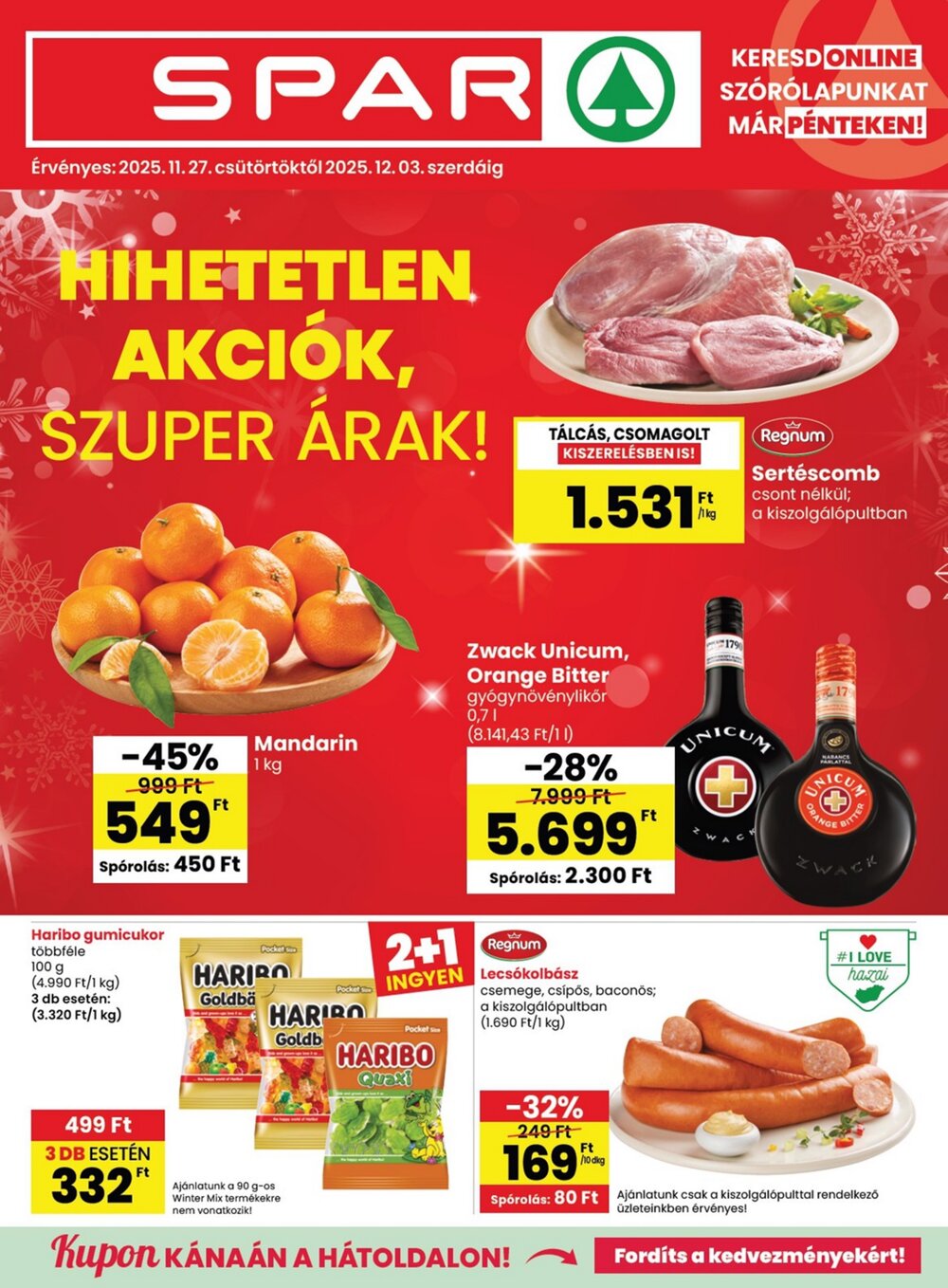 Spar akciós újság 2025.11.27-től - 1. oldal.