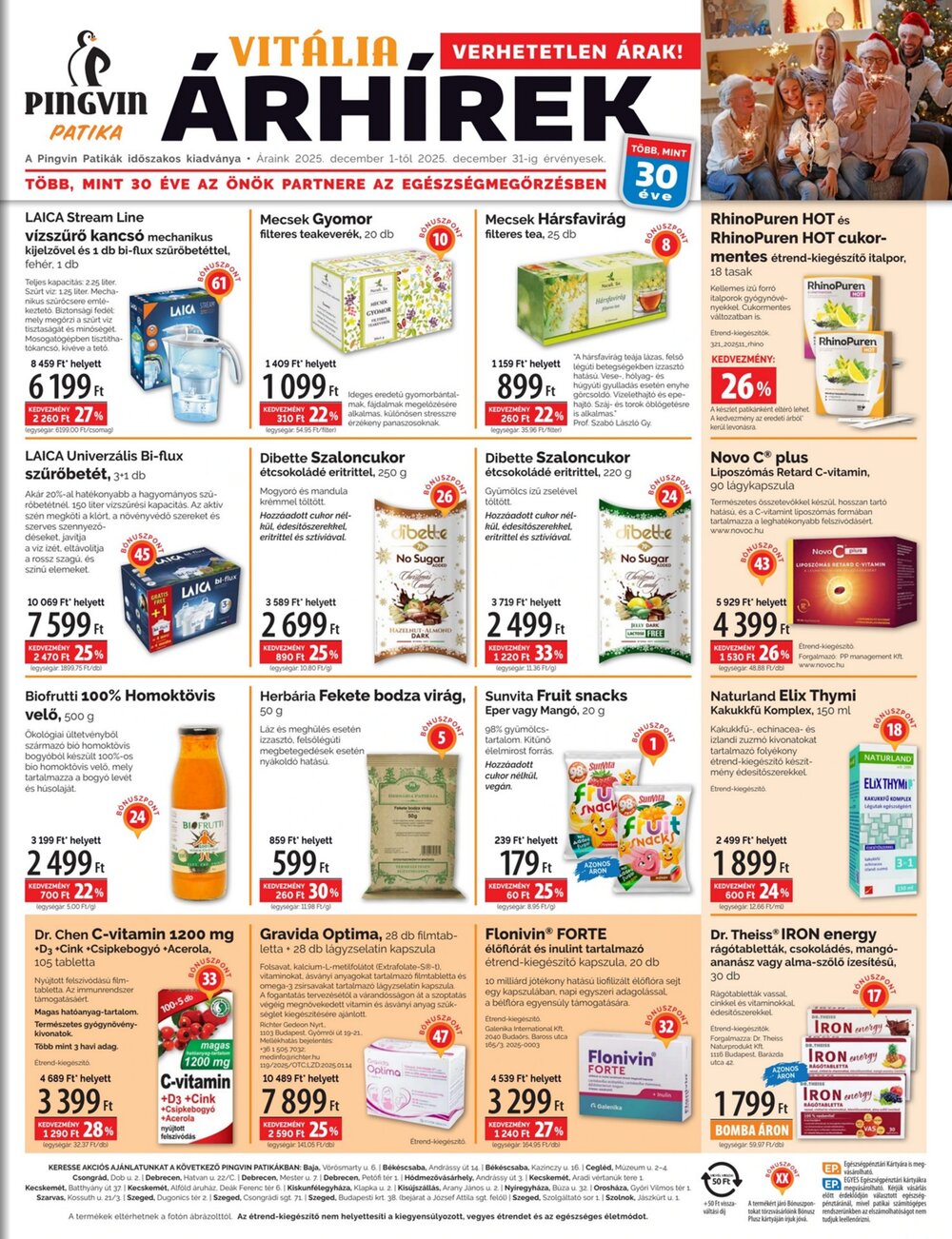 Pingvin Patika akciós újság 2025.12.01-től - 1. oldal.