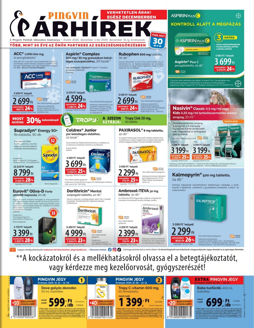 Pingvin Patika akciós újság 2025.12.01-től - 1. oldal.