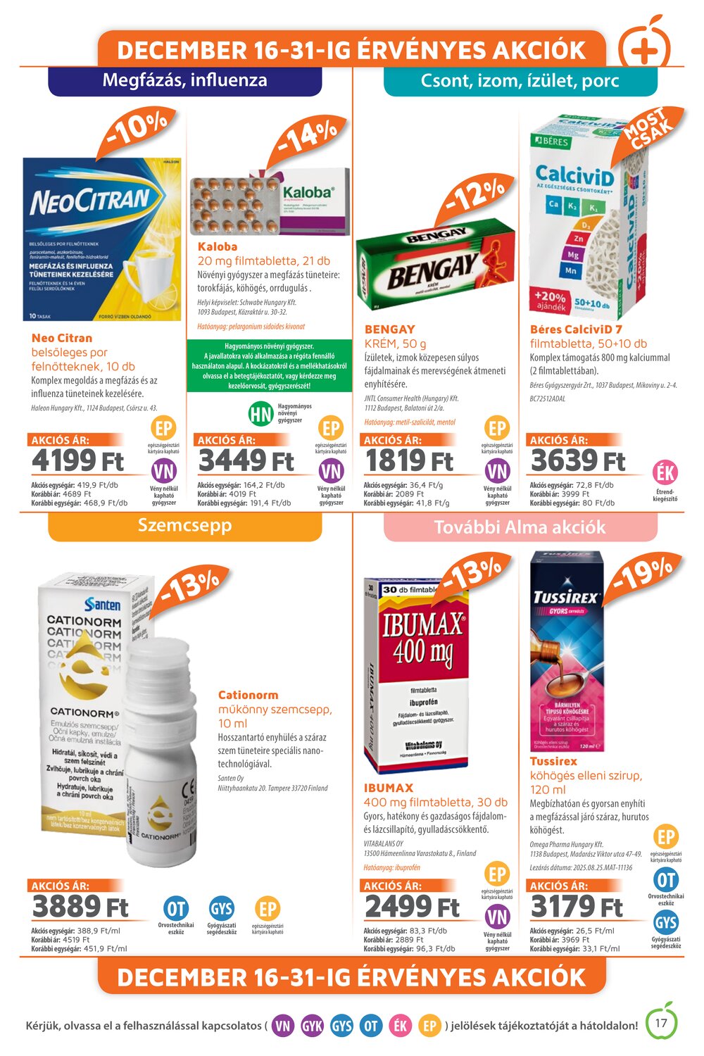Alma Gyógyszertárak akciós újság 2025.12.01-től - 17. oldal.