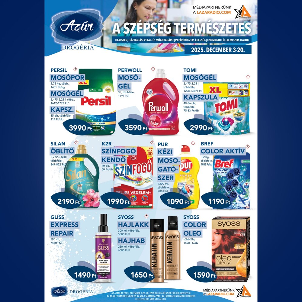 Azúr drogéria akciós újság 2025.12.03-tól - 1. oldal.
