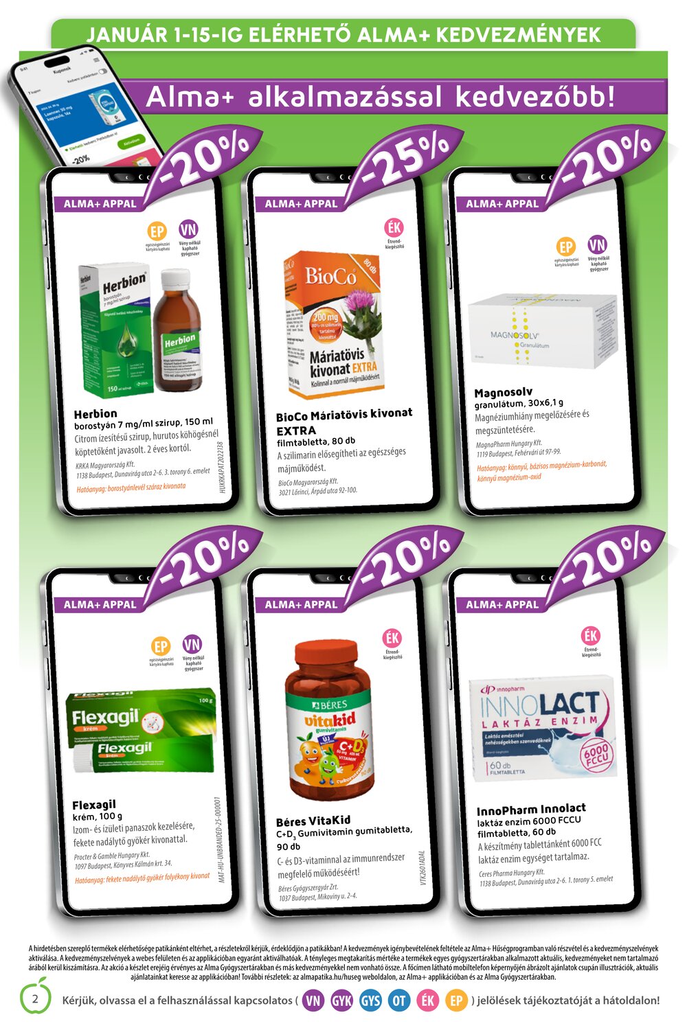 Alma Gyógyszertárak akciós újság 2026.01.01-től - 2. oldal.