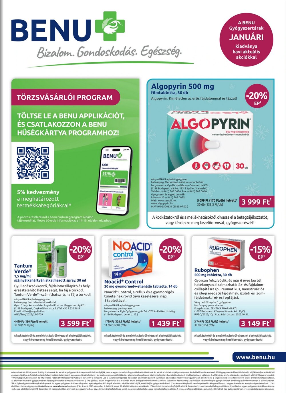 BENU Gyógyszertárak akciós újság 2026.01.01-től - 1. oldal.