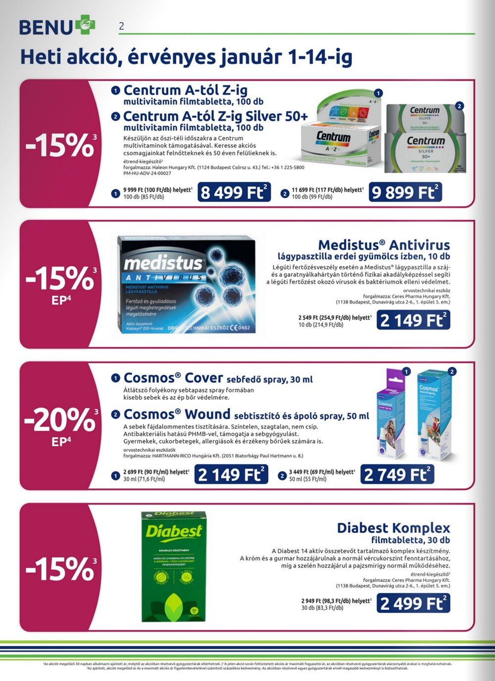 BENU Gyógyszertárak akciós újság 2026.01.01-től - 2. oldal.