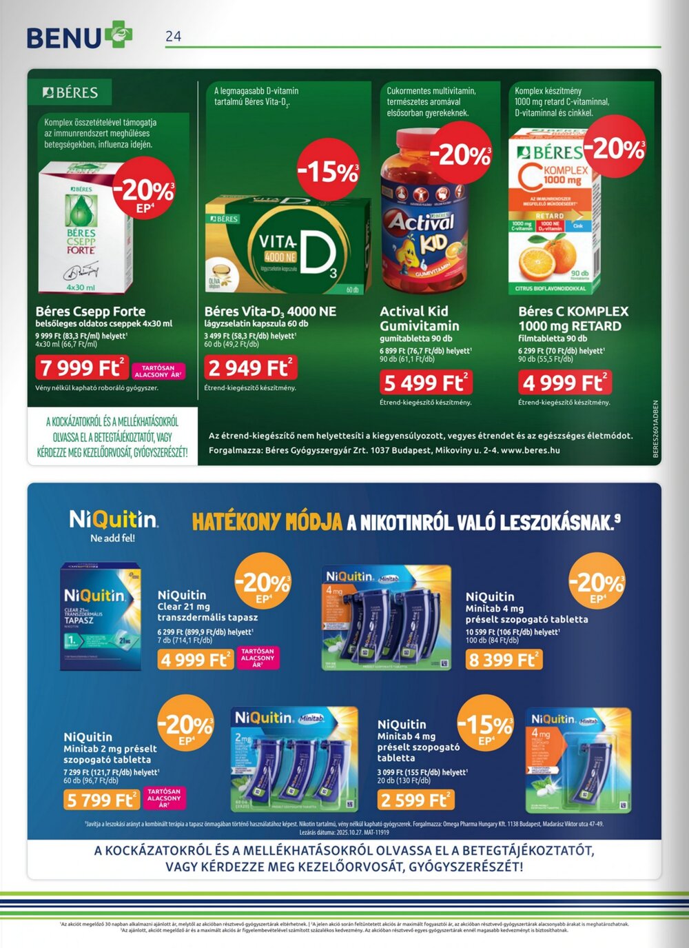 BENU Gyógyszertárak akciós újság 2026.01.01-től - 24. oldal.