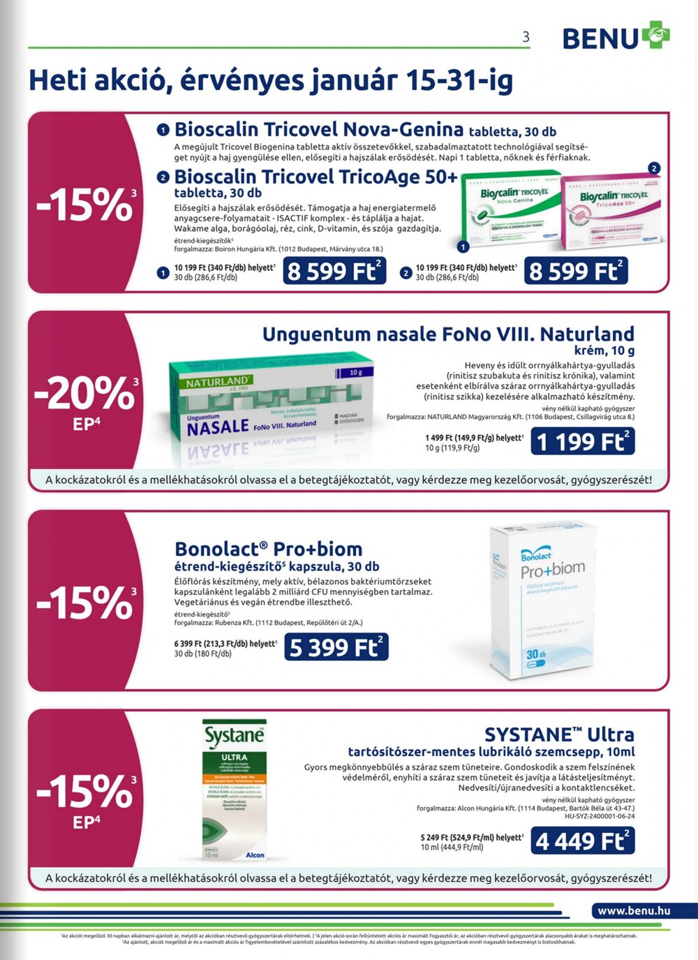 BENU Gyógyszertárak akciós újság 2026.01.01-től - 3. oldal.