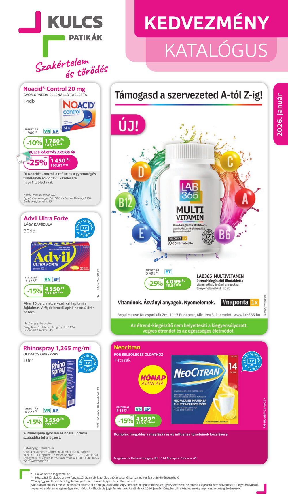 Kulcs Patika akciós újság 2026.01.01-től - 1. oldal.