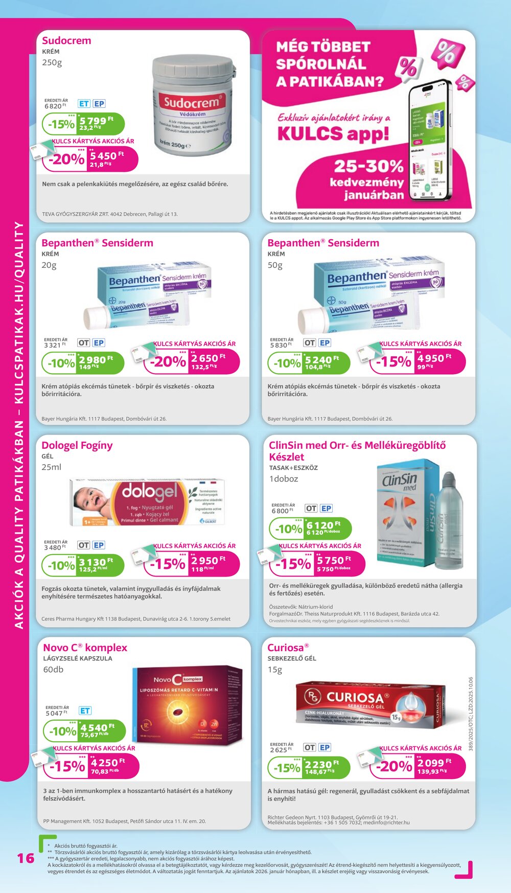 Kulcs Patika akciós újság 2026.01.01-től - 16. oldal.