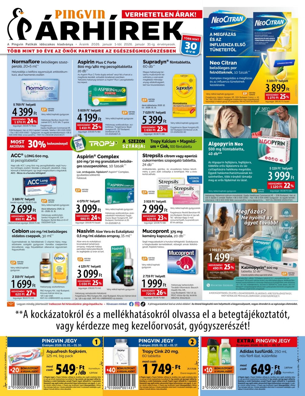 Pingvin Patika akciós újság 2026.01.01-től - 1. oldal.