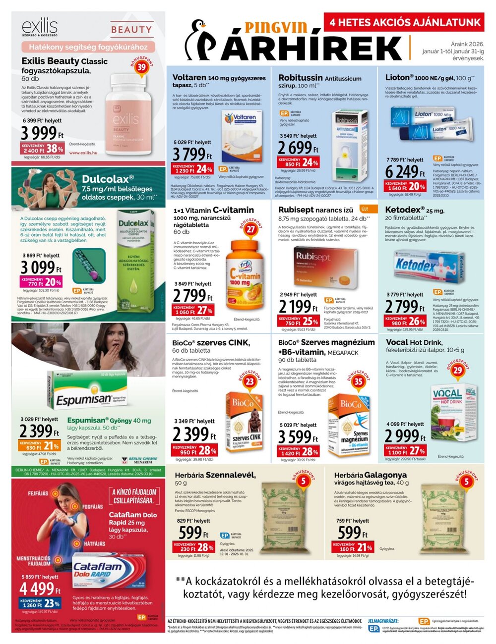 Pingvin Patika akciós újság 2026.01.01-től - 4. oldal.