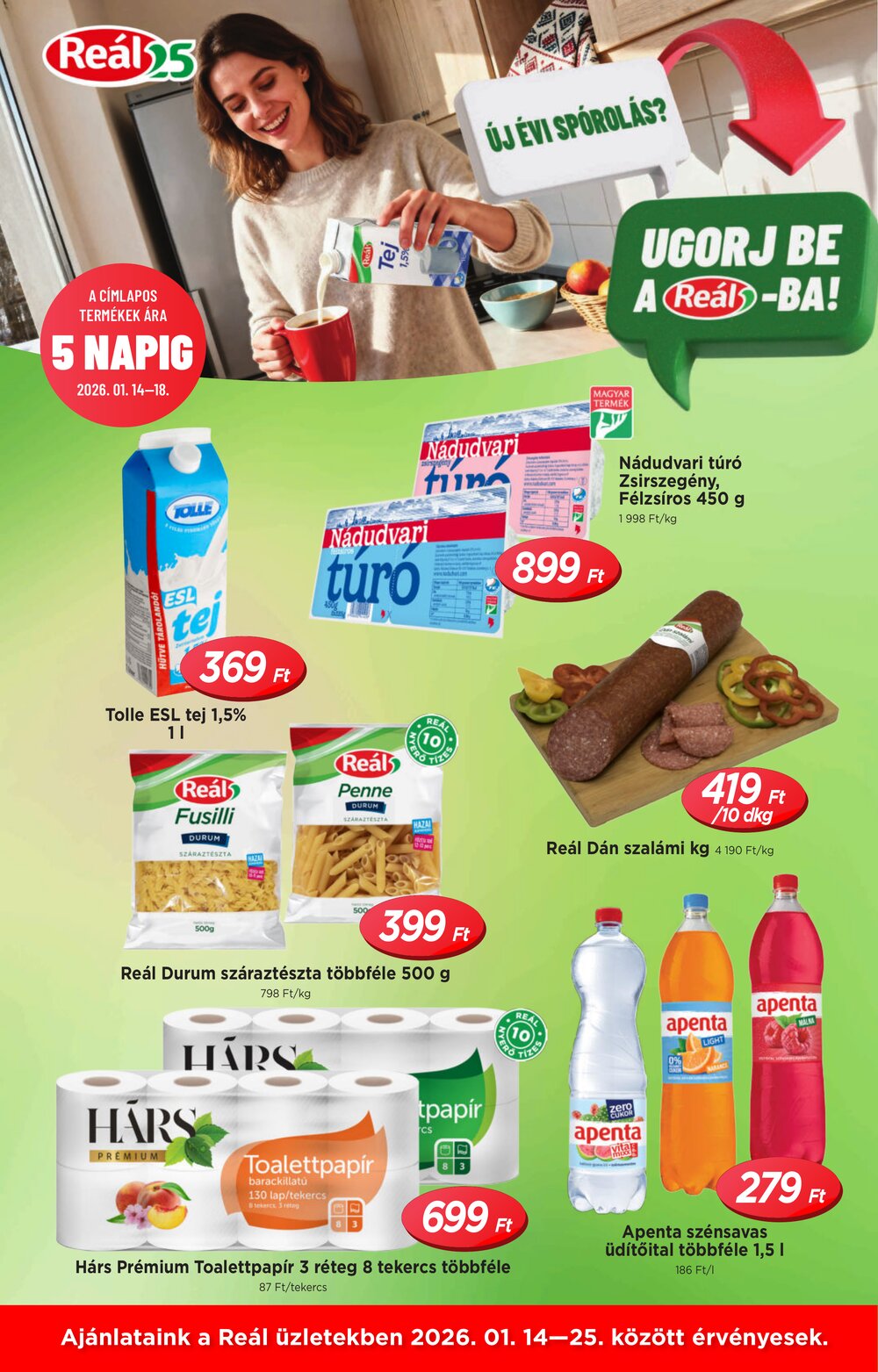 Reál akciós újság 2026.01.14-től - 1. oldal.
