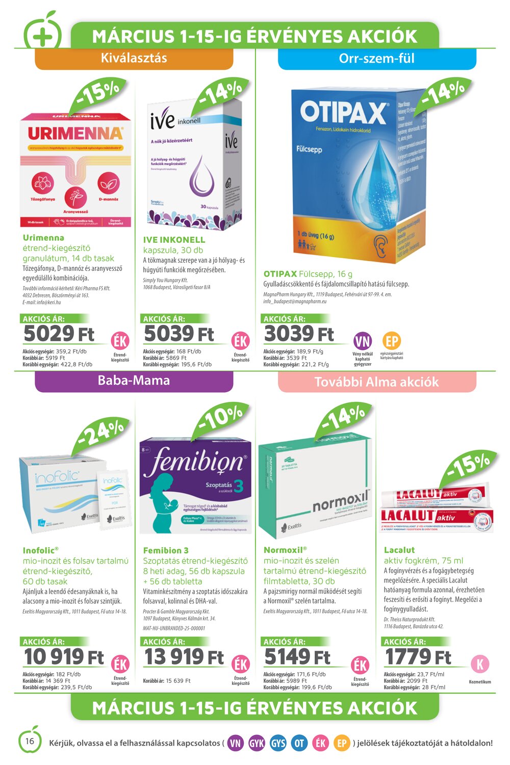 Alma Gyógyszertárak akciós újság 2026.03.01-től - 16. oldal.