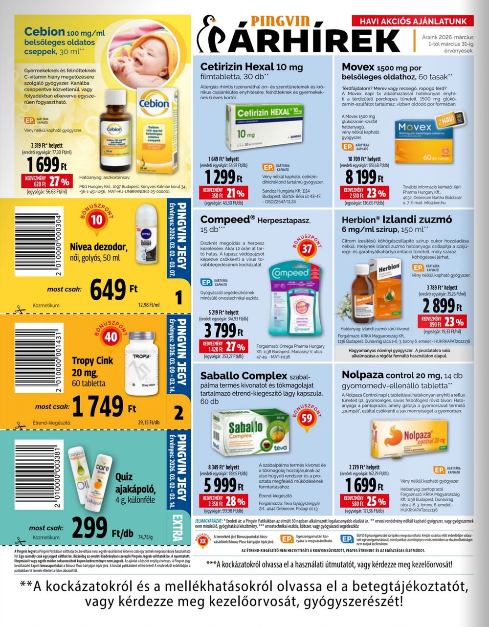 Pingvin Patika akciós újság 2026.03.01-től - 4. oldal.