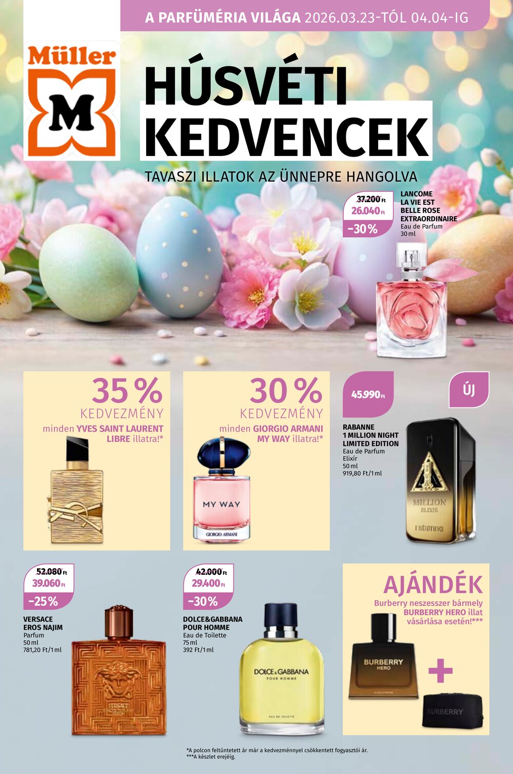 Müller drogéria akciós újság 2026.03.23-tól - 1. oldal.