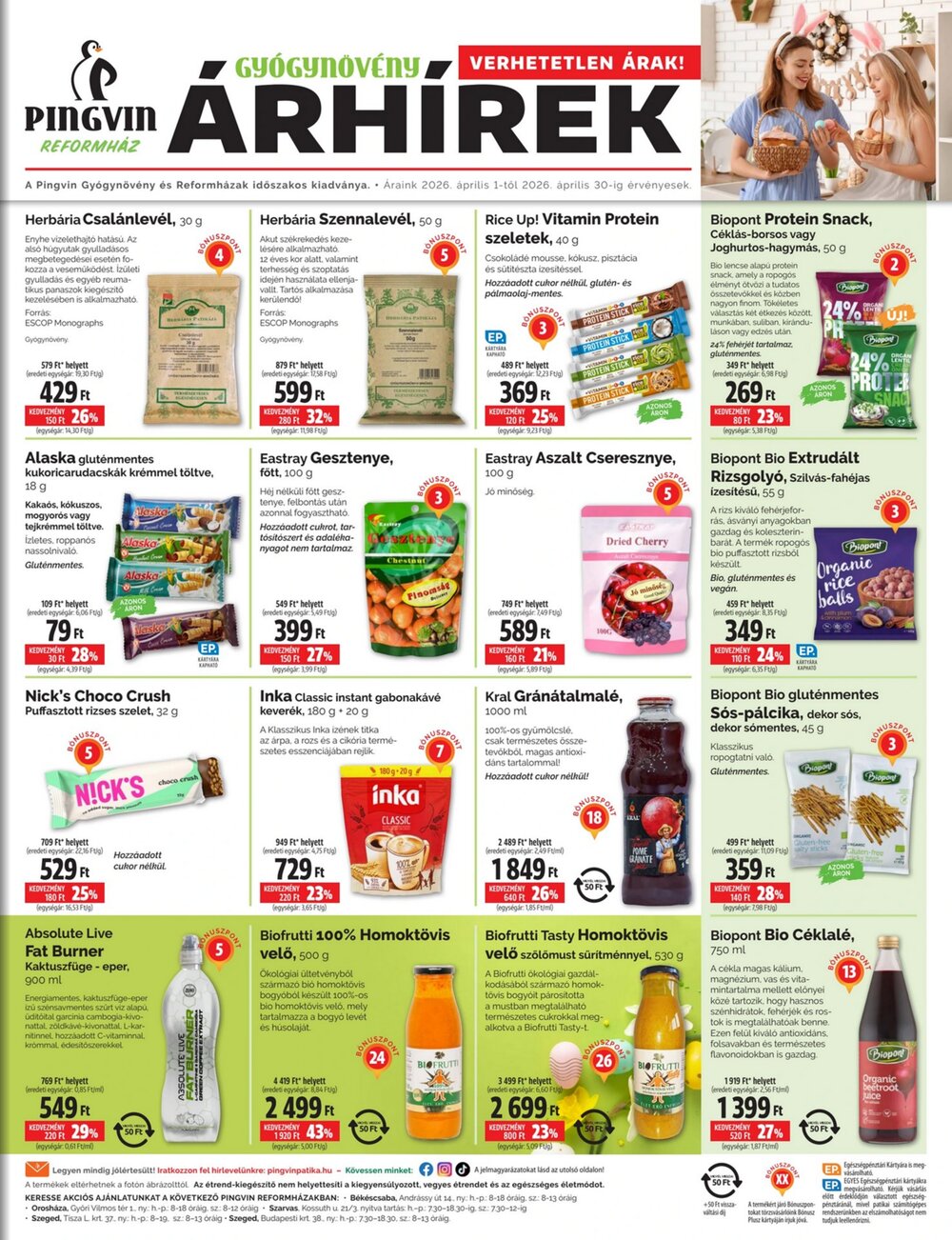 Pingvin Patika akciós újság 2026.04.01-től - 1. oldal.