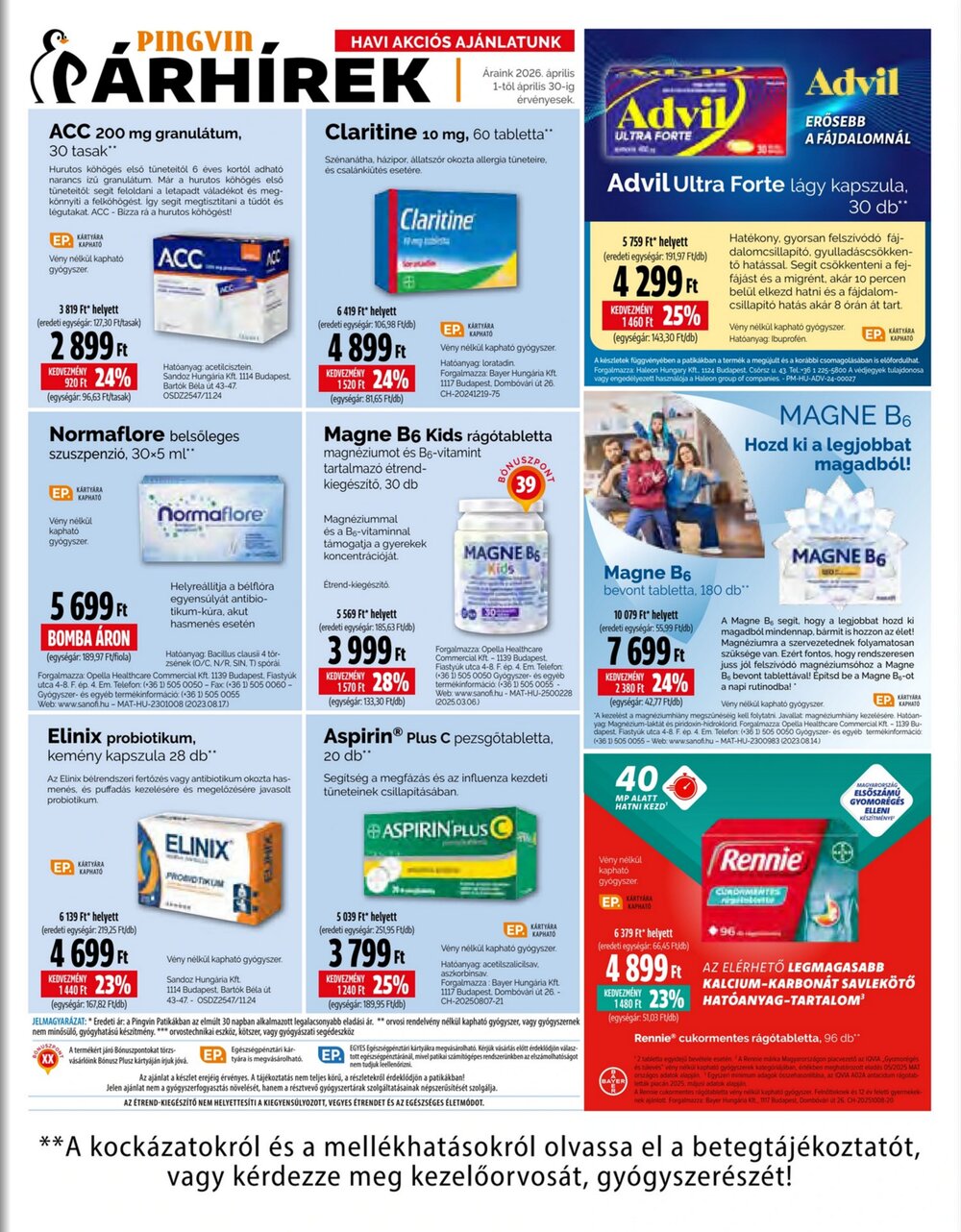 Pingvin Patika akciós újság 2026.04.01-től - 1. oldal.