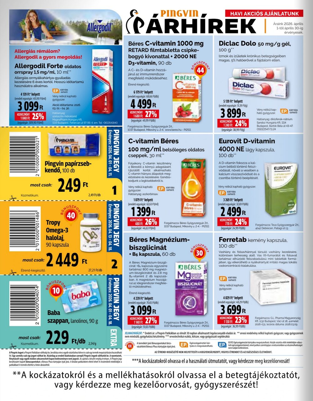 Pingvin Patika akciós újság 2026.04.01-től - 4. oldal.