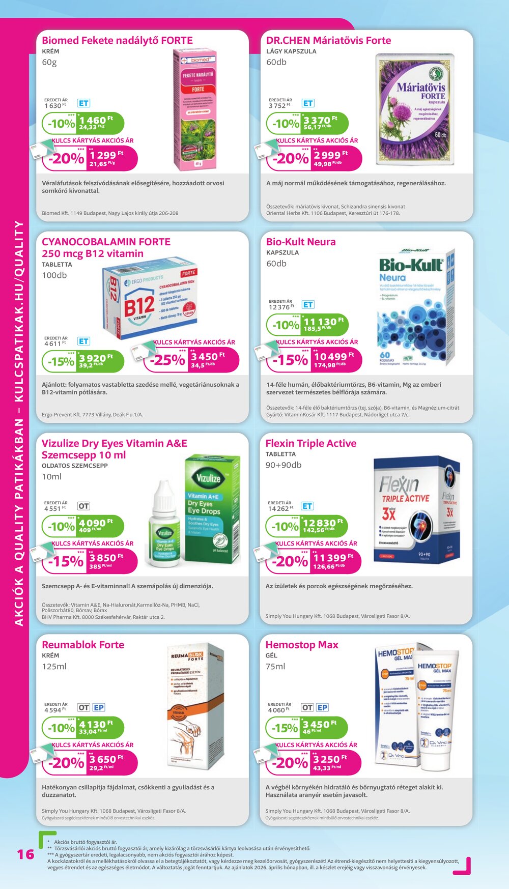 Kulcs Patika akciós újság 2026.04.01-től - 16. oldal.