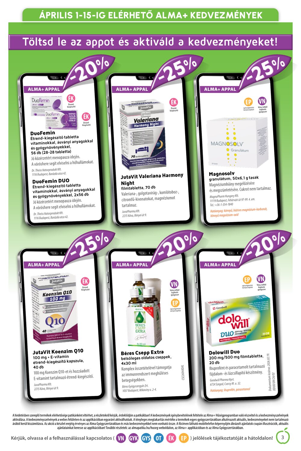 Alma Gyógyszertárak akciós újság 2026.04.01-től - 3. oldal.