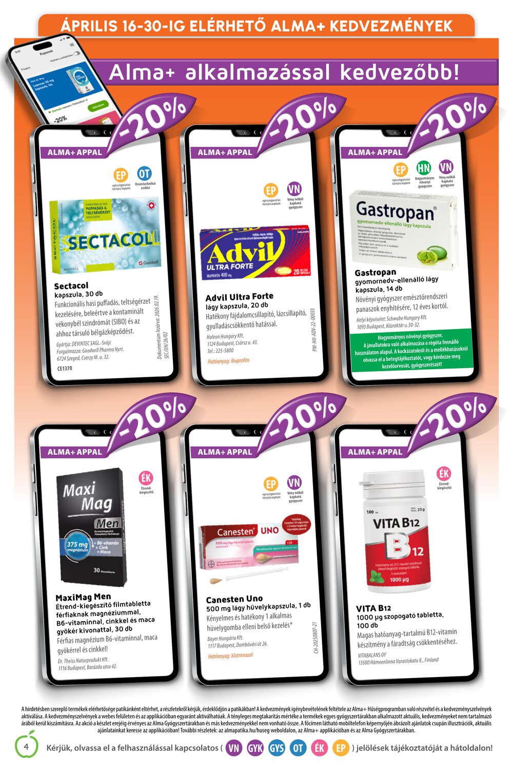 Alma Gyógyszertárak akciós újság 2026.04.01-től - 4. oldal.