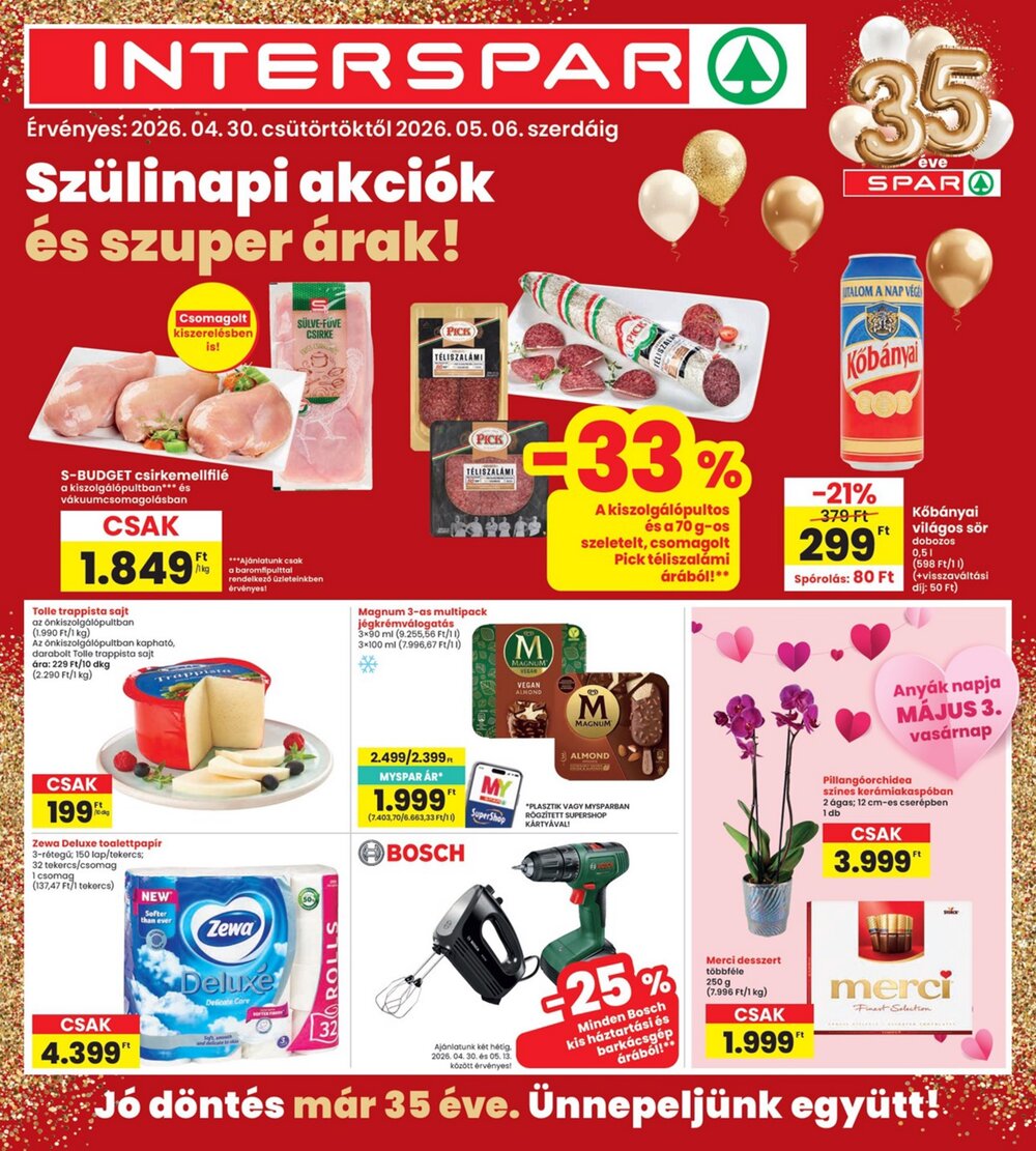 Interspar akciós újság 2026.04.30-tól - 1. oldal.