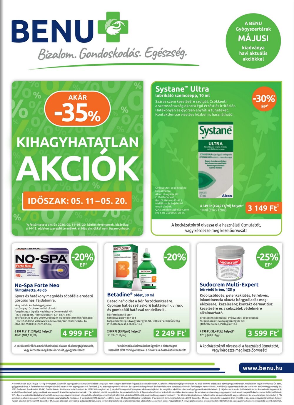 BENU Gyógyszertárak akciós újság 2026.05.01-től - 1. oldal.