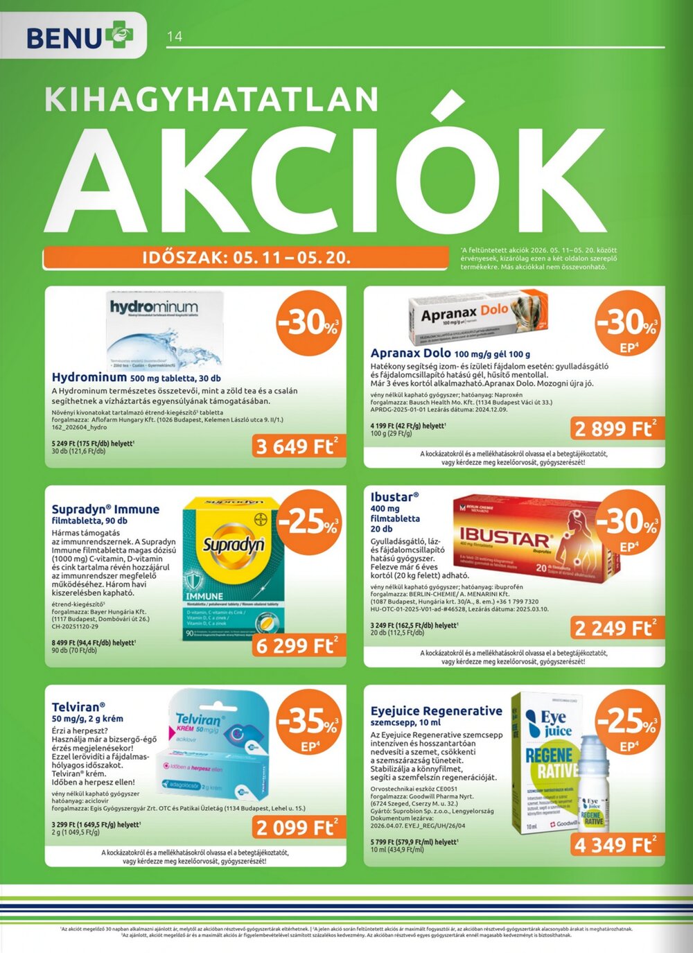 BENU Gyógyszertárak akciós újság 2026.05.01-től - 14. oldal.