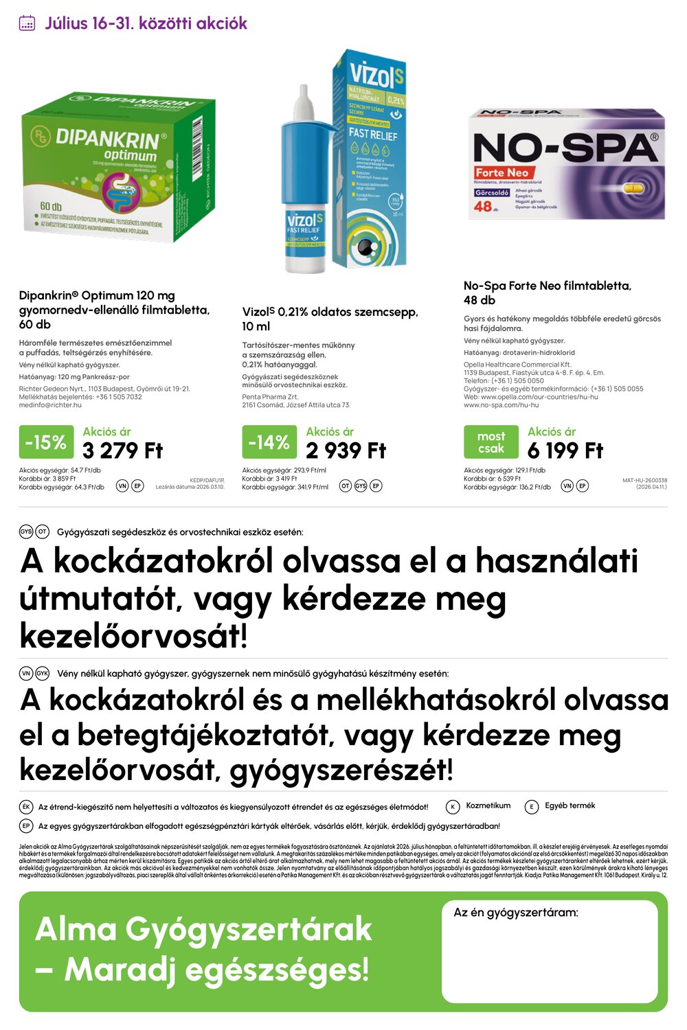 Alma Gyógyszertárak akciós újság 2026.07.01-től - 20. oldal.